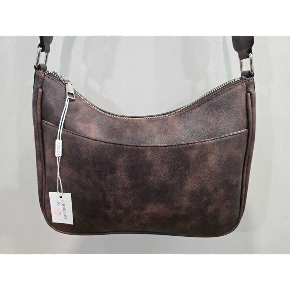 CLUCI Crossbody Vegan Leather Brown Hobo Style Bag w/Adjust Wide Strap NWOT